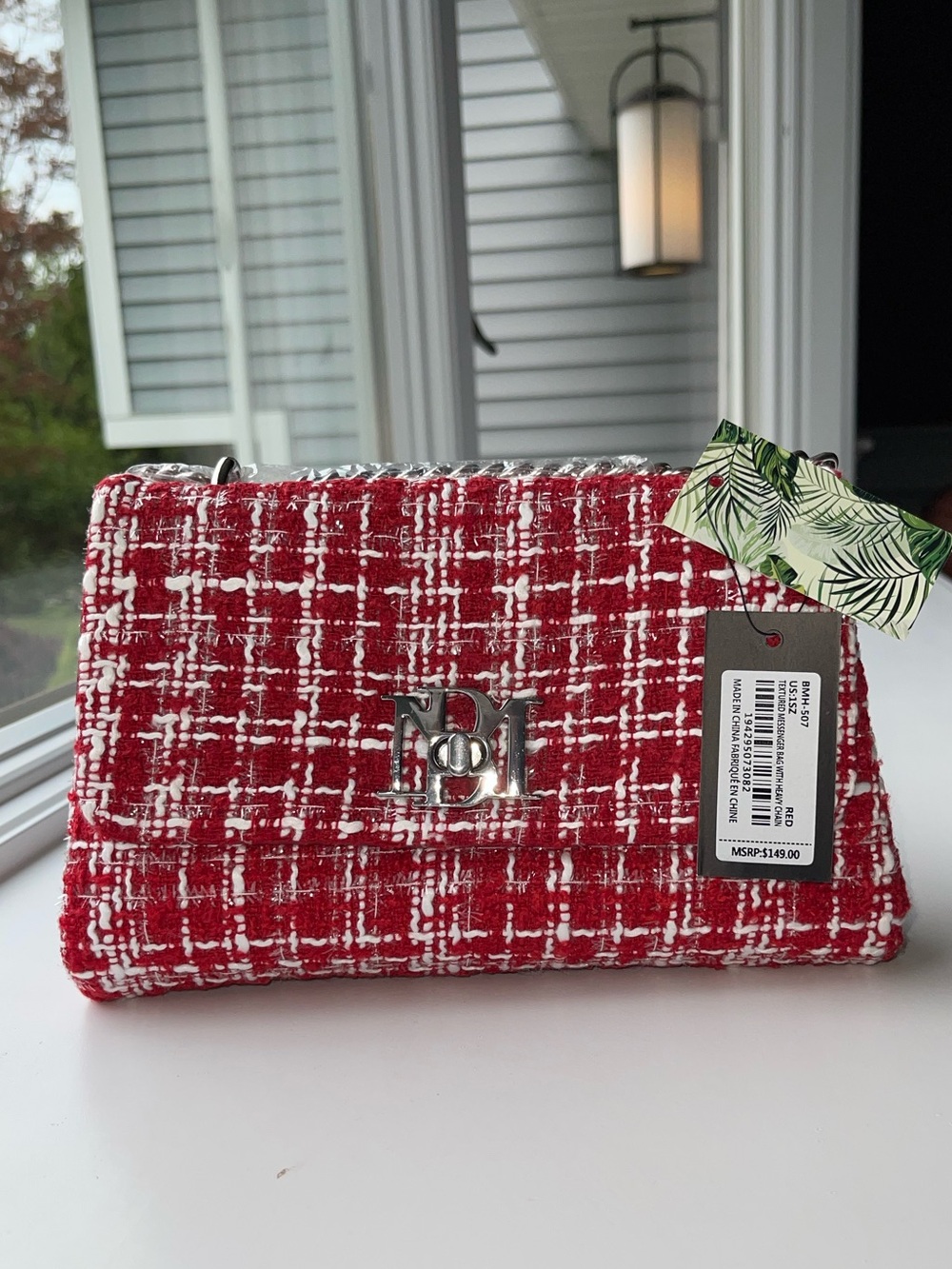 Badgley Mischka Crossbody Textured Red Messenger Bag Silver Hardware BMH-507 NWT